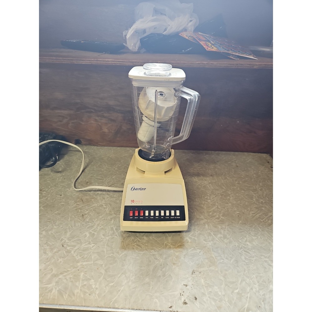 Vintage Sunbeam Osterizer 10 Speed Blender Cream White Black Holds 5 Cups